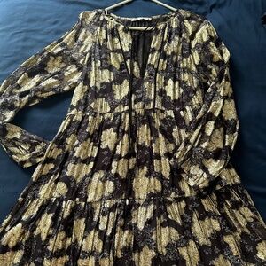 Zara midi black golden floral midi dress